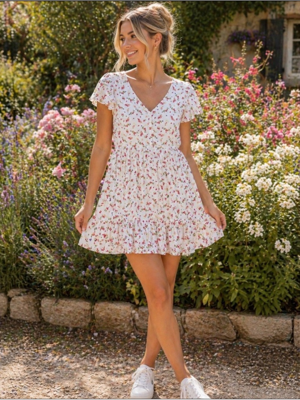 205 Collins flower ruffle mini dress